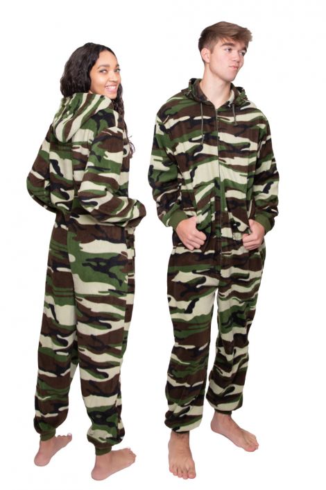 Camouflage Hoodie Onesie Pajamas With Hood Adults Footless Big